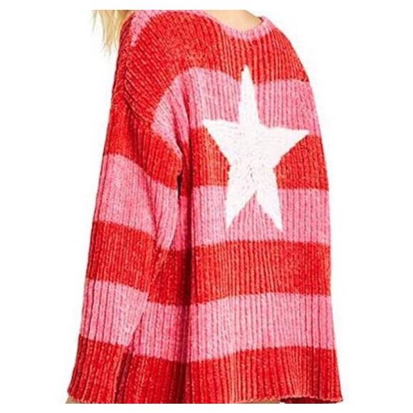 Wildfox Shine Clare Chenille Red Pink Pullover Striped Sweater XS - Picture 2 of 7